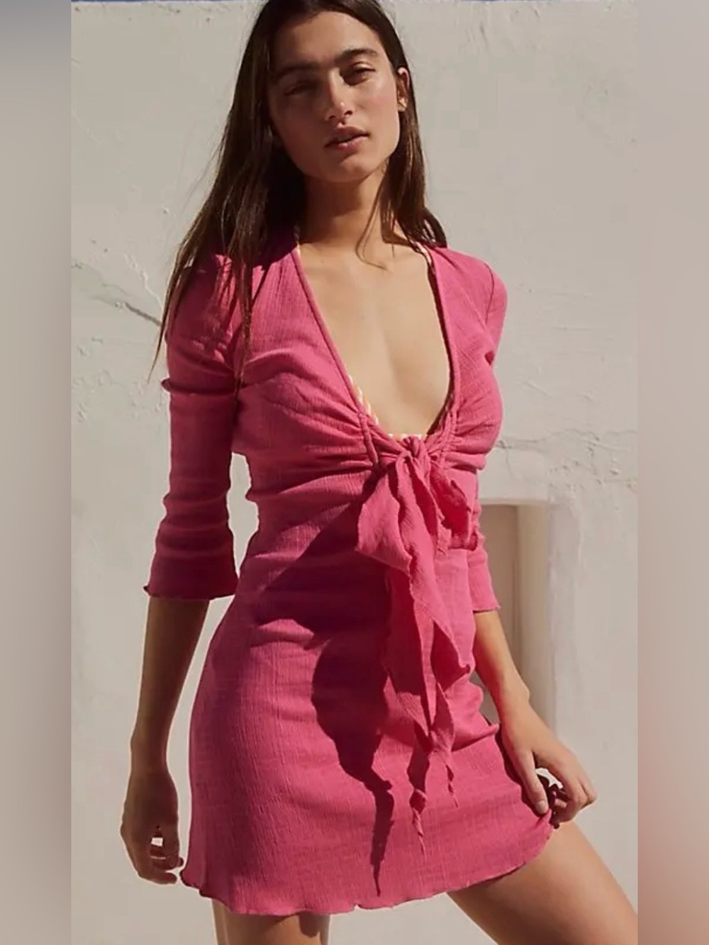 Free People Kianni Mini Dress Lettuce hem and Tie Small
